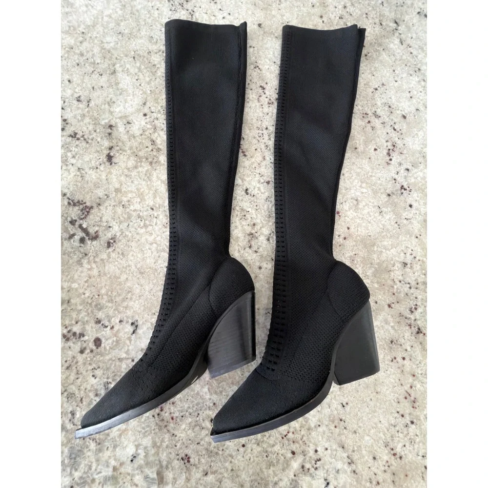 Jeffrey‎ Campbell Size 8.5 Black Over-the-Knee Knit Wedge Boots